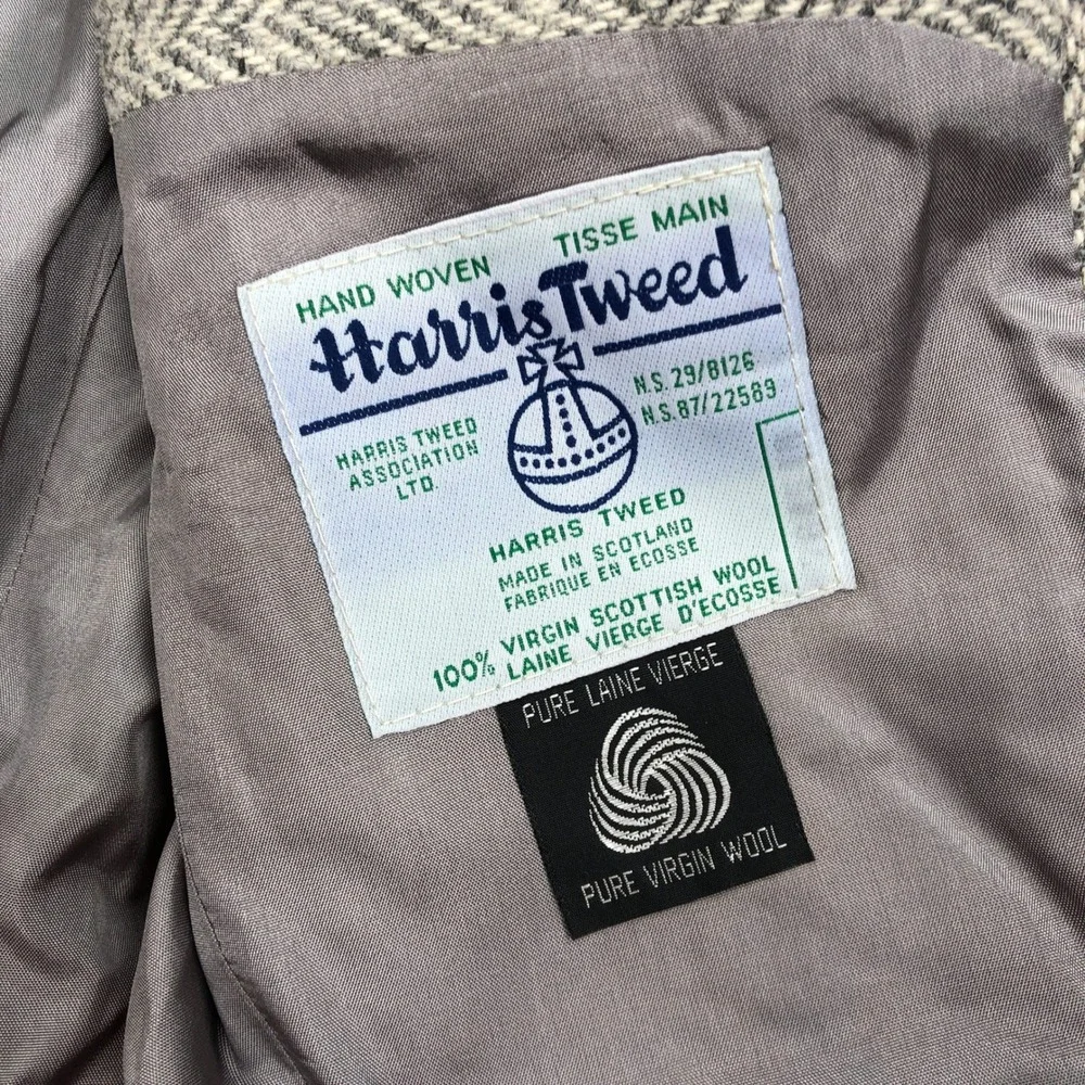 Harris Tweed for Moores Mens Gray Herringbone Wool Blazer Sport Coat 44R
